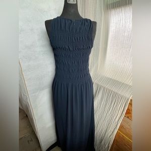 Michael Kors Sleeveless long dress ruched top Navy chiffon layered EUC Size XS